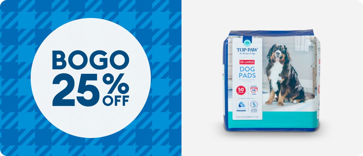BOGO 25% OFF on blue plaid with package of Top Paw dog pads