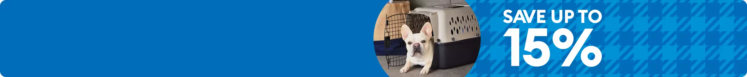 Save up to 15% on blue plaid with French bulldog in plastic crate