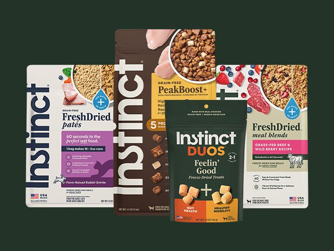 Four Instinct Dog and Cat Food packages