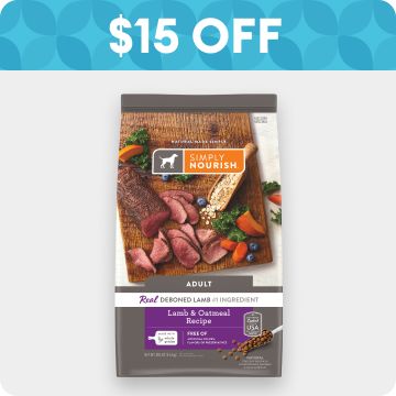 $15 OFF badge & bag of Simply Nourish dog food