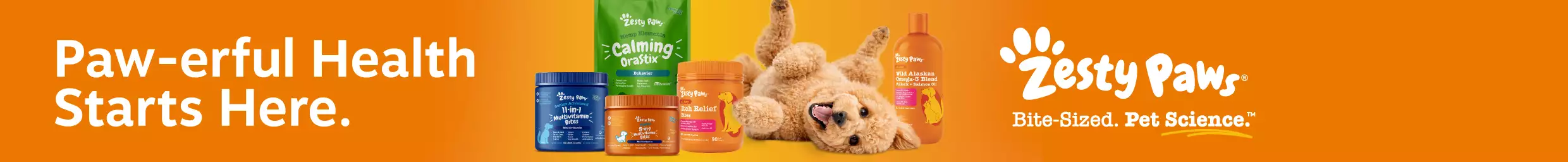 Dog laying near Zesty Paws supplements