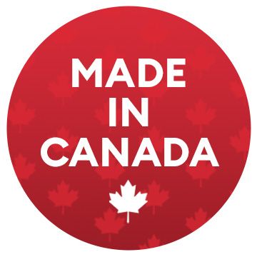 Made in canada call out with maple leaf icon