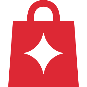 White background with red shopping bag in forefront