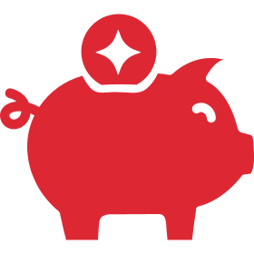 White background with red piggy bank forefront