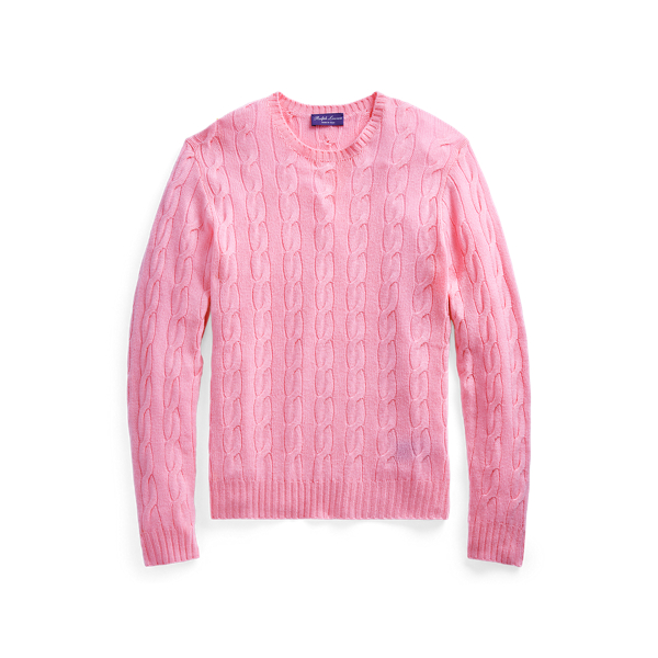 ⬜︎6ラルフローレン ウールカシミヤ ケーブルニット  セーター 刺繍 ピンク S
