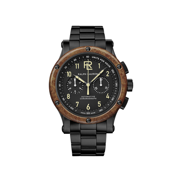 42 MM クロノグラフ ブラック スティール ウッド ベゼル腕時計/時計