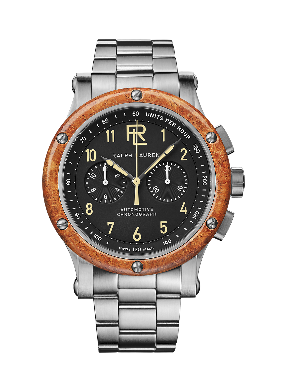 42 MM クロノグラフ スティール ウッド ベゼル腕時計/時計/アナログ