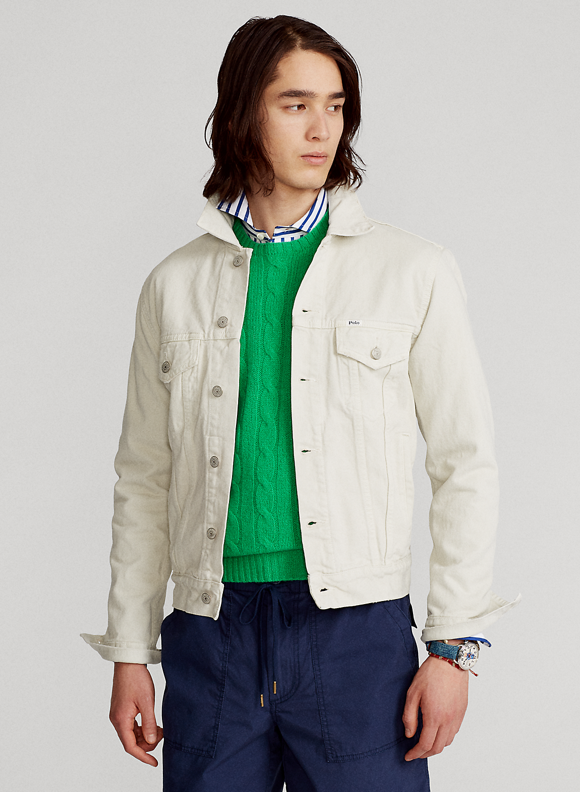 入園入学祝い 【RALPH LAUREN】ラムスキンオーバーサイズトラッカージャケット ジャケットその他 ガーメントダイド デニム トラッカー ジャケットデニムジャケット