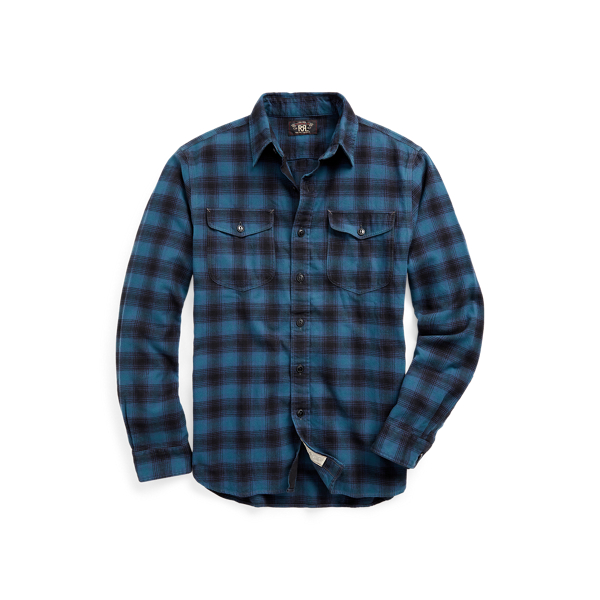 インディゴ プラッド ブラッシュド ワークシャツ