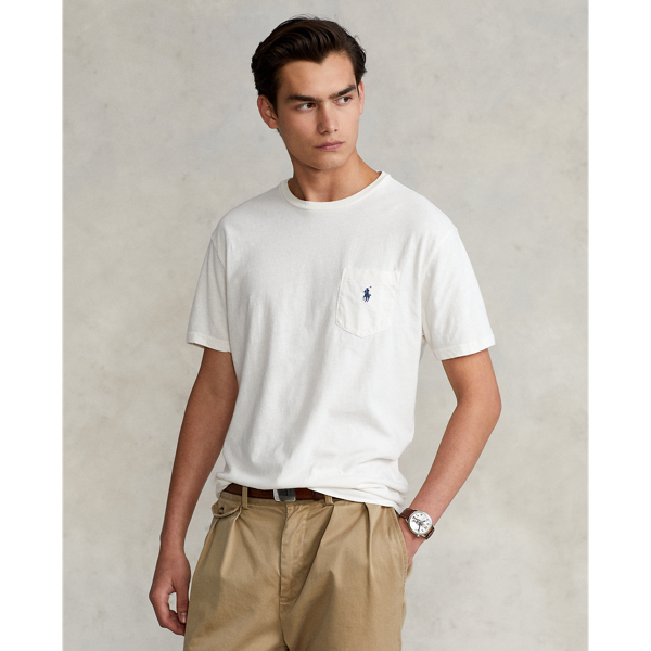 Ralph Lauren Classic Fit Cotton-linen Pocket T-shirt In Deckwash White