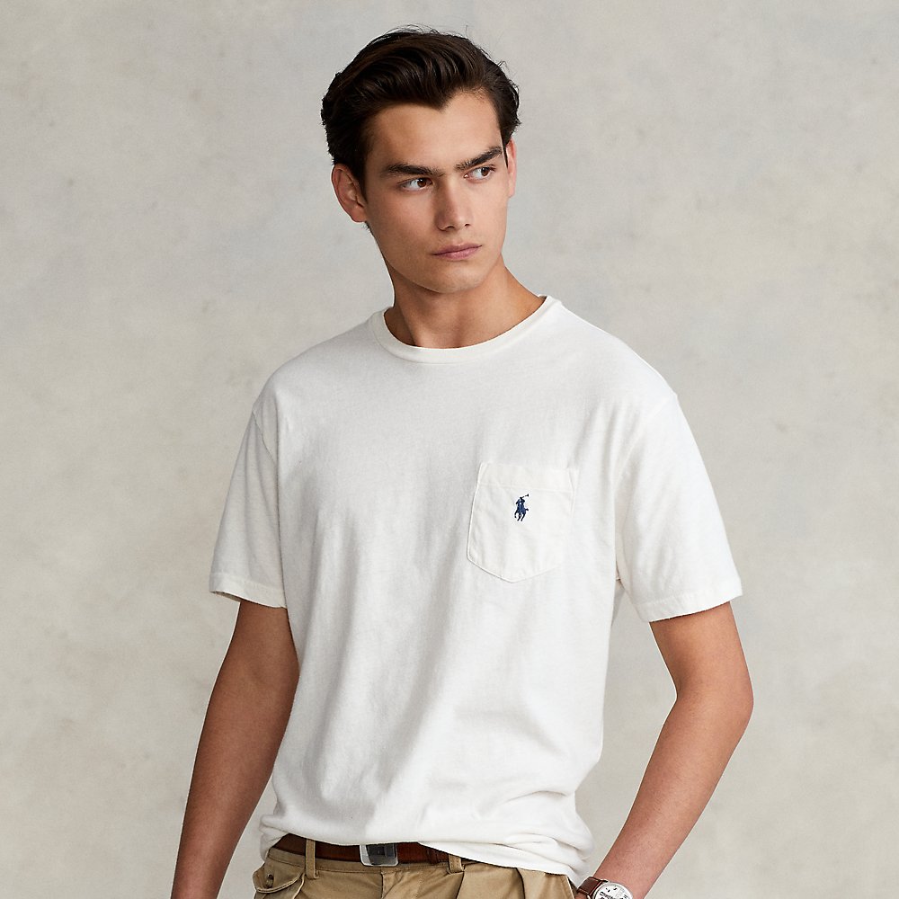 Ralph Lauren Classic Fit Cotton-linen Pocket T-shirt In Deckwash White
