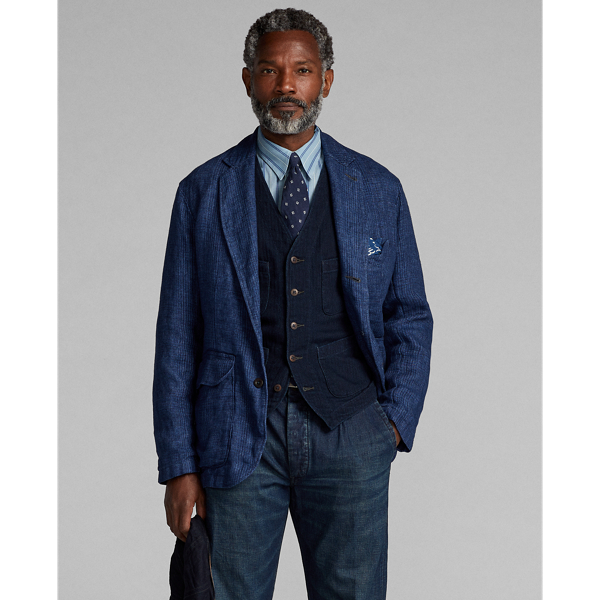 Double Rl Indigo Linen Tweed Sport Coat In Navy/charcoal | ModeSens