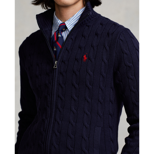 POLO RALPH LAUREN（ポロ ラルフ ローレン）】ケーブルニット コットン フルジップ セーター | (トップス/ニット/セーター)ブルー  MNPOSWE16820975400 | ラルフ ローレン公式オンラインストア