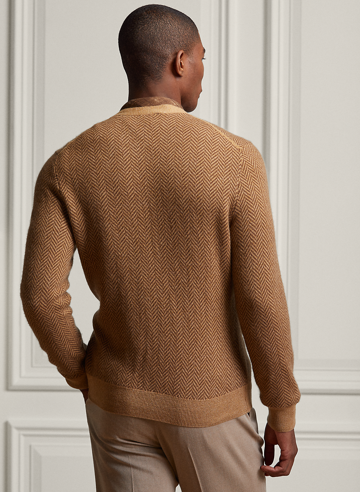 ヘリンボーン カシミヤ カーディガン ニット/セーター/クルーネック ヘリンボーン カシミヤ カーディガン ニット/セーター/クルーネック