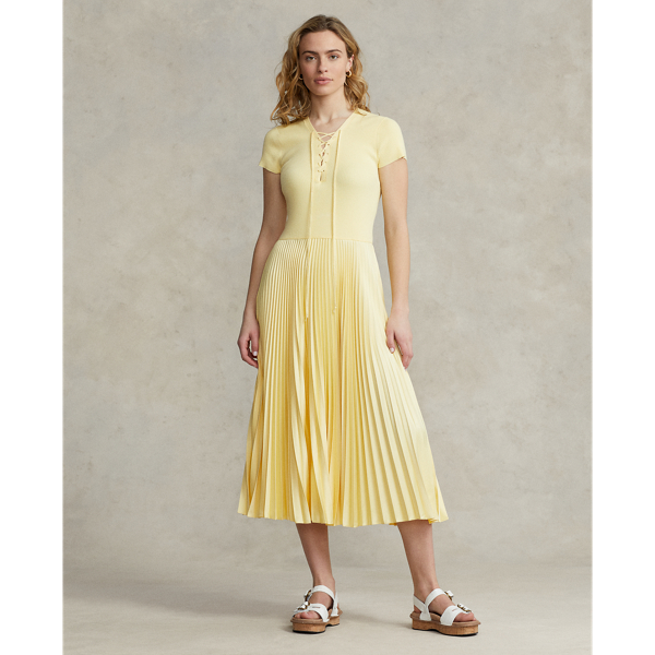 POLO RALPH LAUREN SWEATER-BODICE PLEATED DRESS