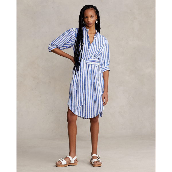 ストライプド ベルテッド リネン シャツドレス ワンピース フレア ドレス ニット デニム リネン マキシ丈 ラルフ ローレン公式オンラインストア