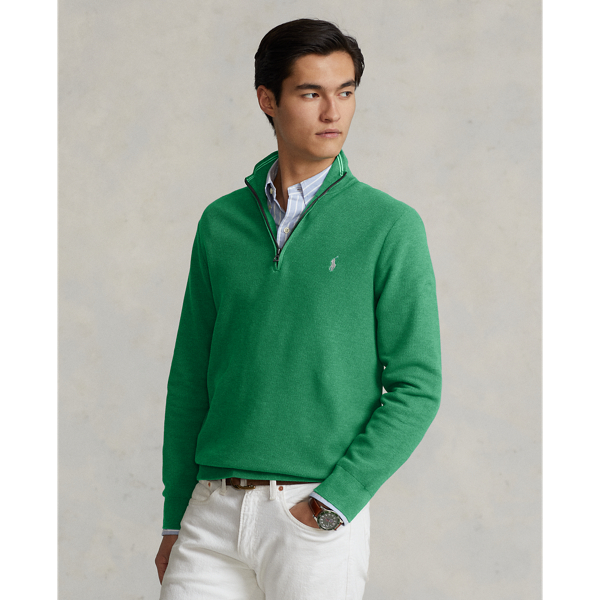 Polo Ralph Lauren Mesh-knit Cotton Quarter-zip Sweater In Boat Green Heather
