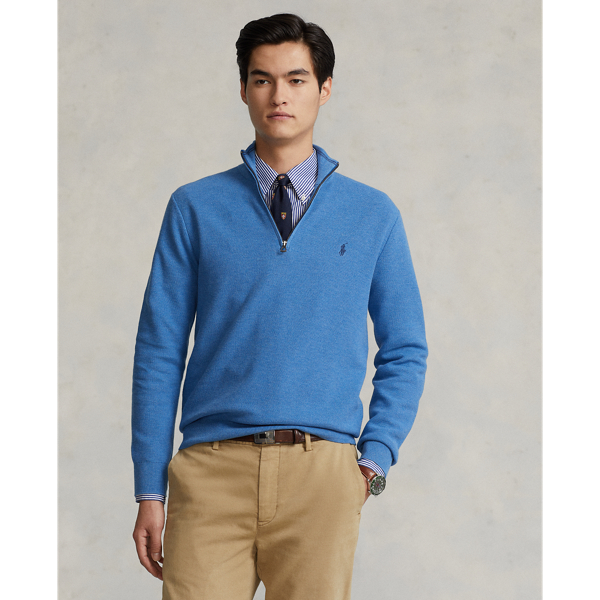 Polo Ralph Lauren Mesh-knit Cotton Quarter-zip Sweater In Withdraw Blue Heather