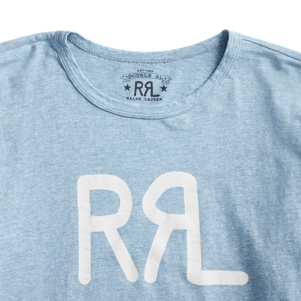 S 新品 RRL ロゴ Tシャツ ブルー ダブルアールエル ラルフ 水色 加工