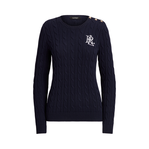 ボタントリム ケーブルニット セーター