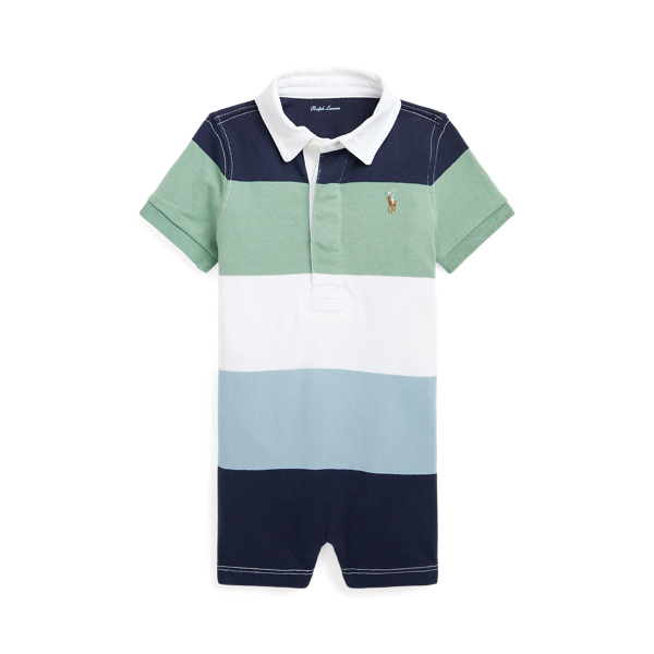 ストライプド コットン ジャージー ラグビー ショートオール