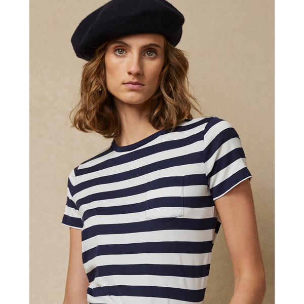 【POLO RALPH LAUREN】ストライプリブ クルーネックTシャツ Polo Ralph Lauren ストライプ Tシャツ | ブルー | FARFETCH JP