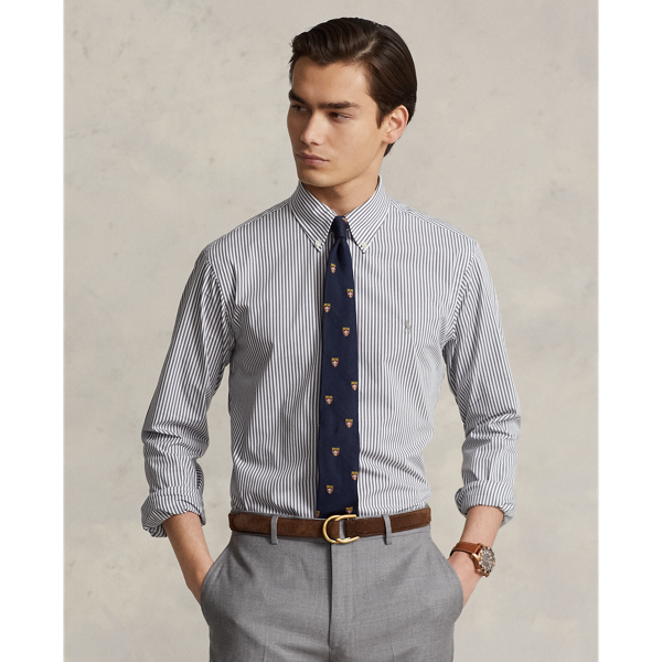 クラシック フィット ストライプド ストレッチ ポプリン シャツ