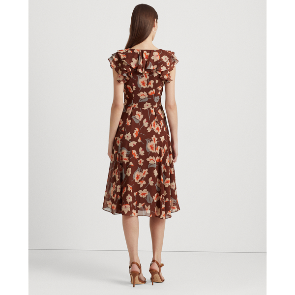 フローラル ラッフルトリム ジョーゼット ドレス