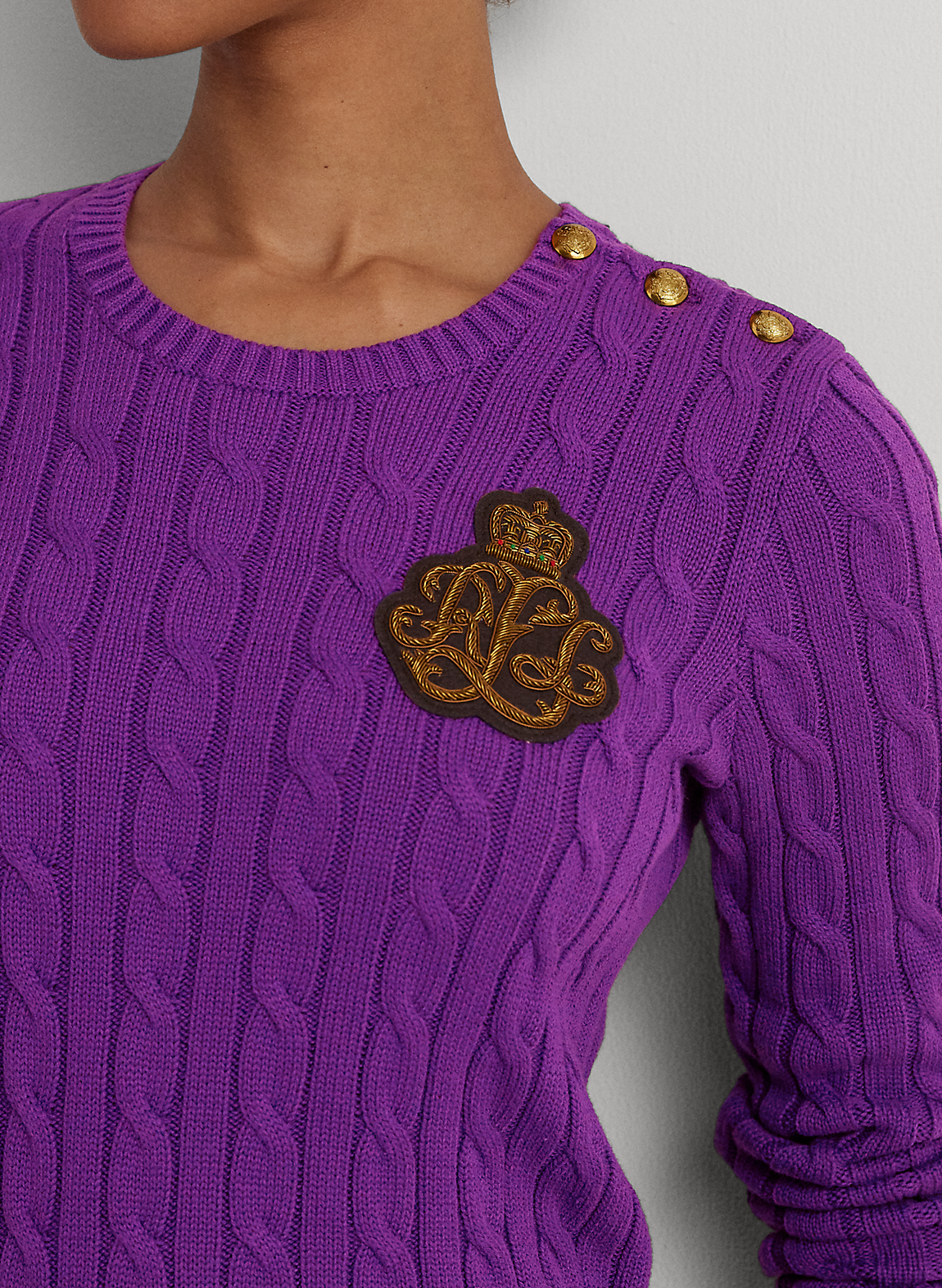のぞみ洋服部屋ラルフローレン ケーブルニット 綿100% ロゴ刺繍紫色
