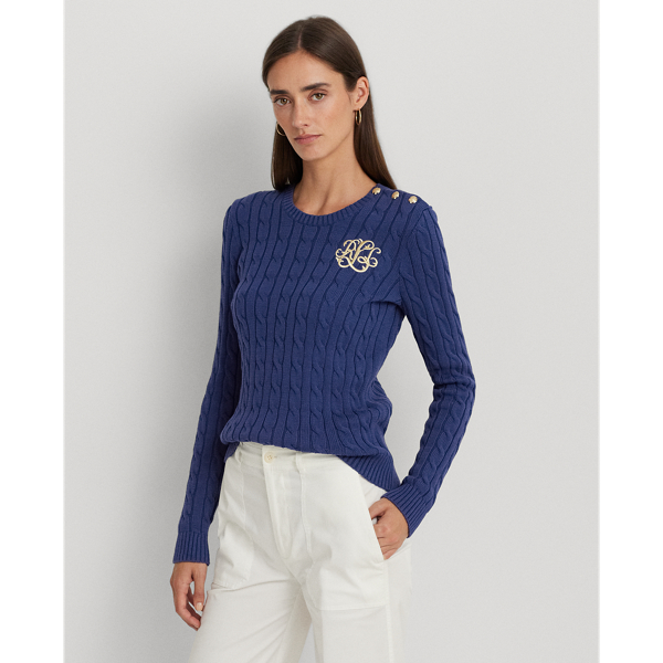 LAUREN RALPH LAUREN】ボタントリム ケーブルニット コットン セーター 