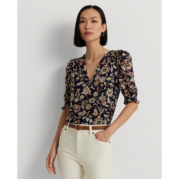 LAUREN RALPH LAUREN】フローラル ジョーゼット パフスリーブ ブラウス 