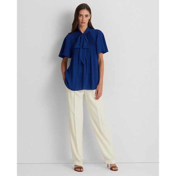 LAUREN RALPH LAUREN】プリーテッド ジョーゼット タイネック ブラウス 