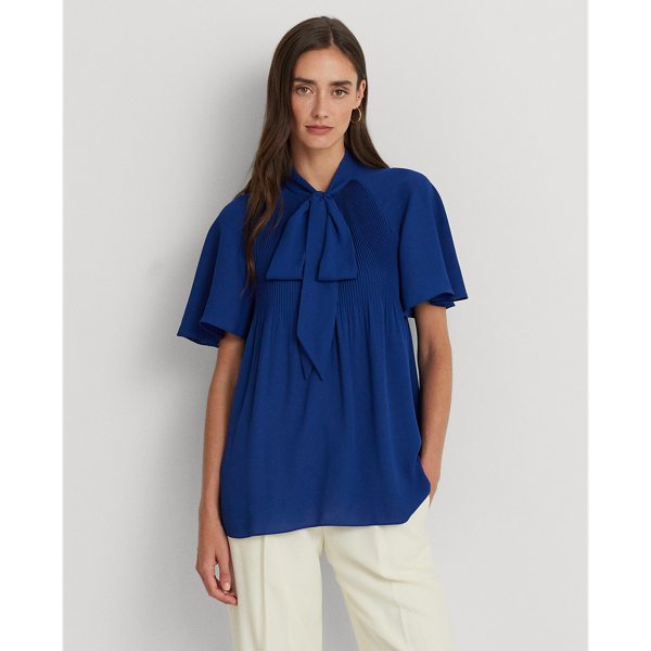 LAUREN RALPH LAUREN】プリーテッド ジョーゼット タイネック ブラウス 