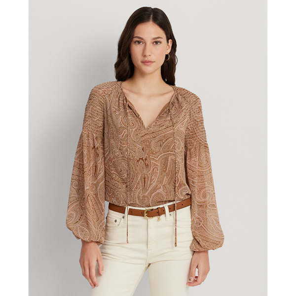 LAUREN RALPH LAUREN】ペイズリー ジョーゼット タイネック ブラウス  