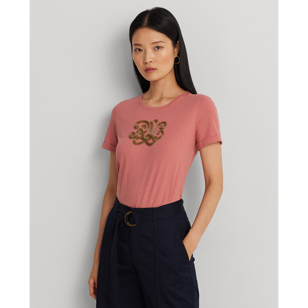 LAUREN RALPH LAUREN】ビーデッドロゴ コットンブレンドジャージー T ピープルpeople 水着Lサイズ