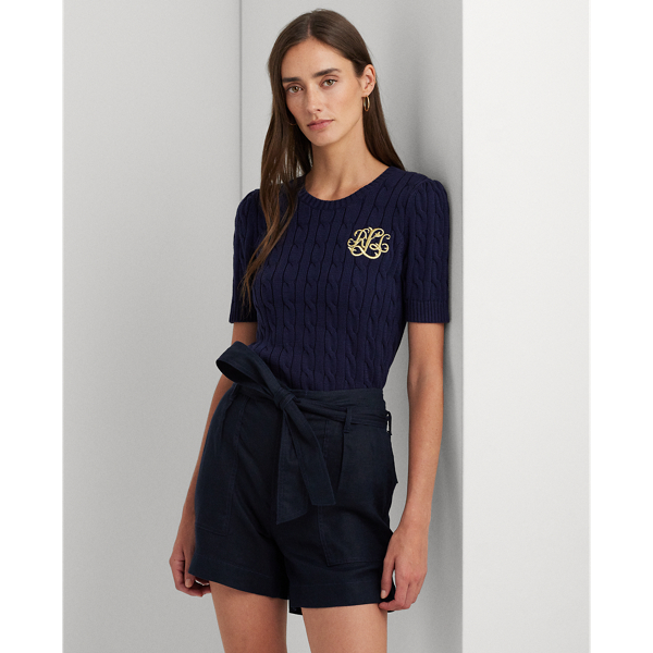 LAUREN RALPH LAUREN】ケーブルニット コットン ショートスリーブ 