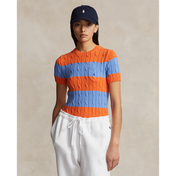POLO RALPH LAUREN】ストライプド ケーブルニット ショートスリーブ 