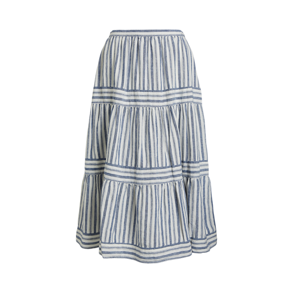 POLO RALPH LAUREN】ストライプド ティアード リネン スカート  