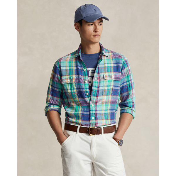POLO RALPH LAUREN】クラシック フィット チェック リネン ワーク 