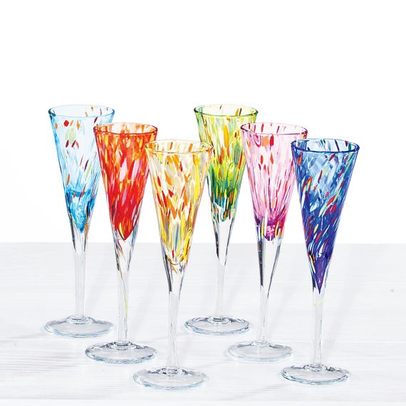 Champagne Flutes in vetro di Murano colorato, anni '50, set di 5 in vendita  su Pamono