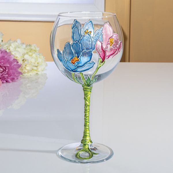 Handpainted Wine Goblets Set of Two Butterflies Flowers Painted Wine Glasses  Vintage Butterfly Wine Glasses Pretty Wine Glasses With Flowers 