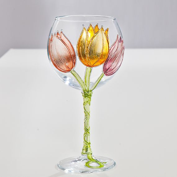 Set of Two Tall Pink Tulip Wine Glasses