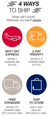 Get Your Items Fast at Stage! Ship Standard, Priority or Express. Fees apply.