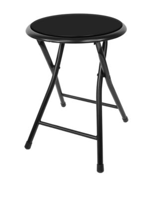 Trademark Home Folding StoolHeavy Duty 24-Inch Collapsible Padded Round Stool with 300 Pound Capacity for Dorm, Rec Room or Gameroom (Black)