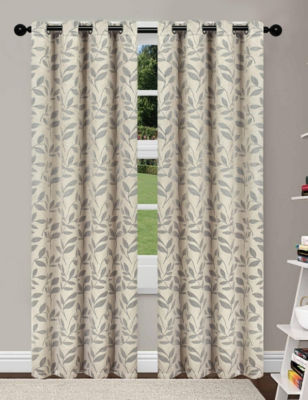 Superior Leaves Textured Blackout Curtain Set of 2, 52" x 84"