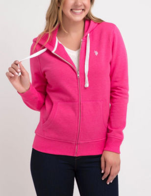 UPC 786667932426 product image for U.S. Polo Assn. Fleece Zip Front Hoodie - Fuschia - L - U.S. Polo Assn. | upcitemdb.com