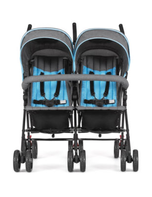 Dream On Me, Volgo Twin Umbrella Stroller In Blue and Dark Grey