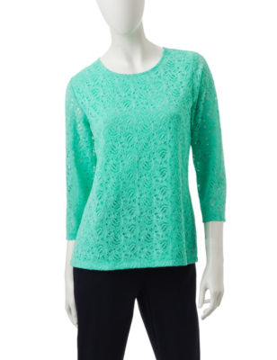 UPC 712439200110 product image for Rebecca Malone Lace Knit Blouse - Green - M - Rebecca Malone | upcitemdb.com