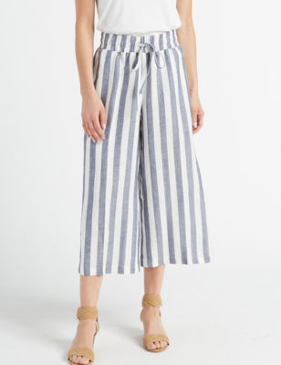 Zac & Rachel Women's Striped Cropped Linen Pants Stage Stores