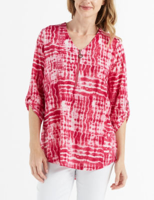 UPC 712439300322 product image for Rebecca Malone Women's Jacquard Shoulder Patchwork Wave Knit Top - Pink - S - Re | upcitemdb.com